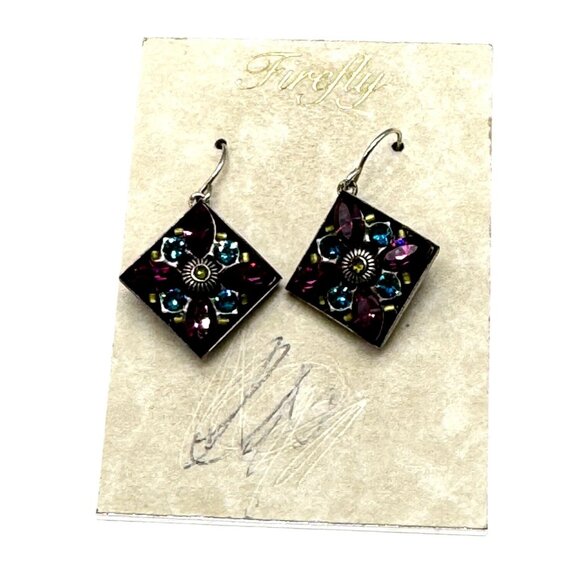 Firefly Fuchsia Earrings With Multicolor Gemstone Design & Silver Hooks - Picture 1 of 5